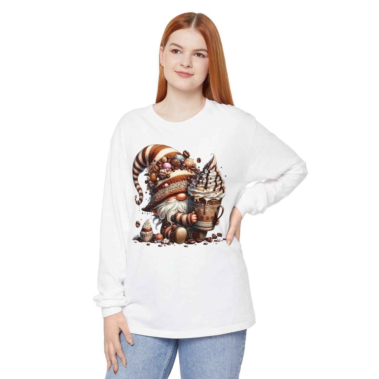 Gnome with Hot Chocolate Unisex Garment-dyed Long Sleeve T-Shirt