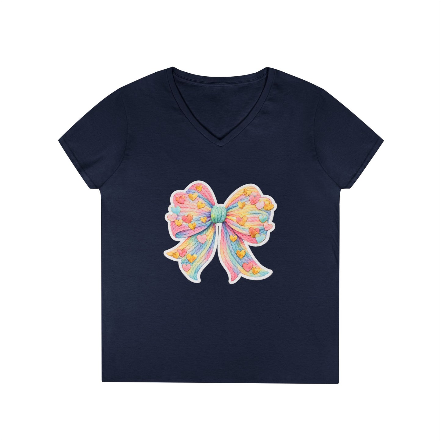 Pastel Heart Bow V-Neck Tee