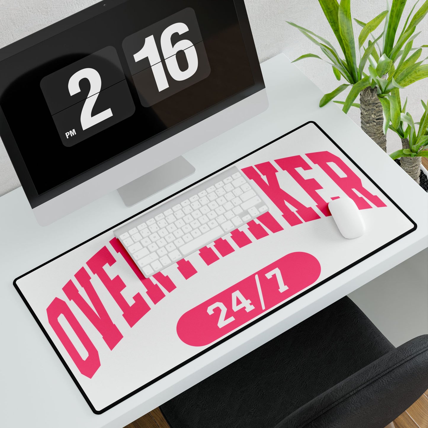 Overthinker 24/7 Desk Mat — Pink Motivational Desk Pad for Home Office