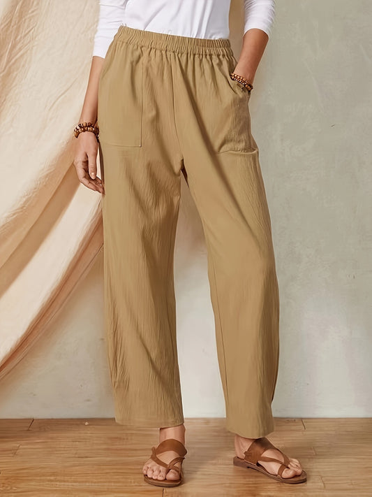 Full Size Elastic Waist Pants with Pockets