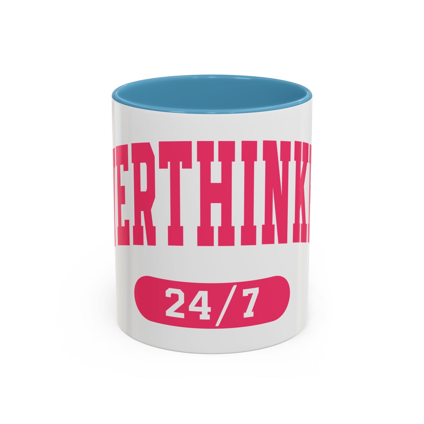 Overthinker 24/7 Accent Coffee Mug — Funny Pink Mental Health Gift