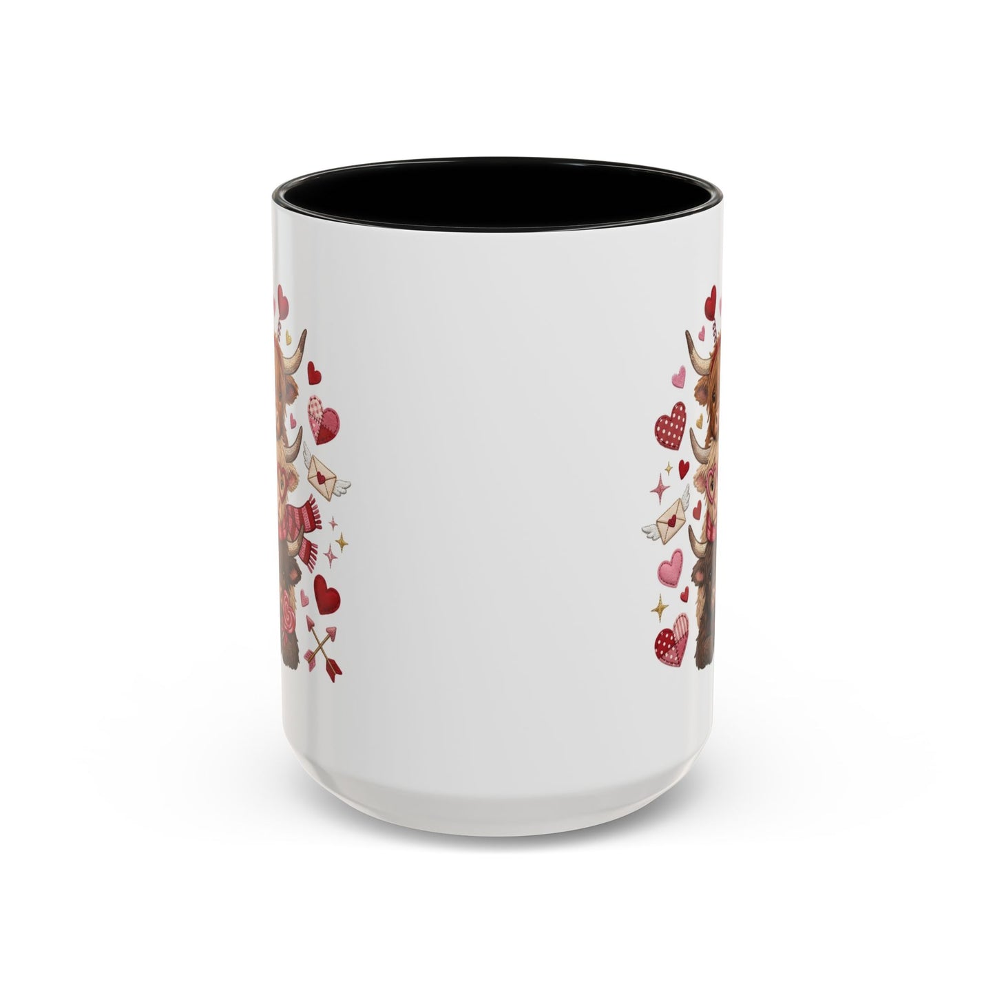 Valentine Highland Cow Stack Accent Mug – Cute Hearts & Love Letters (11/15oz)