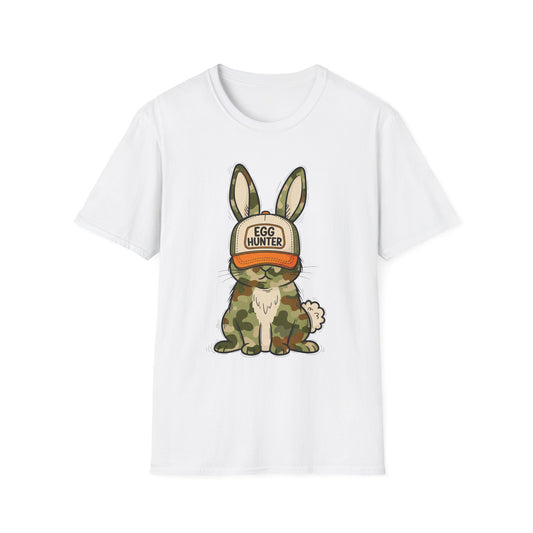 Egg Hunter Bunny T-Shirt — Camouflage Rabbit Graphic Tee for Easter