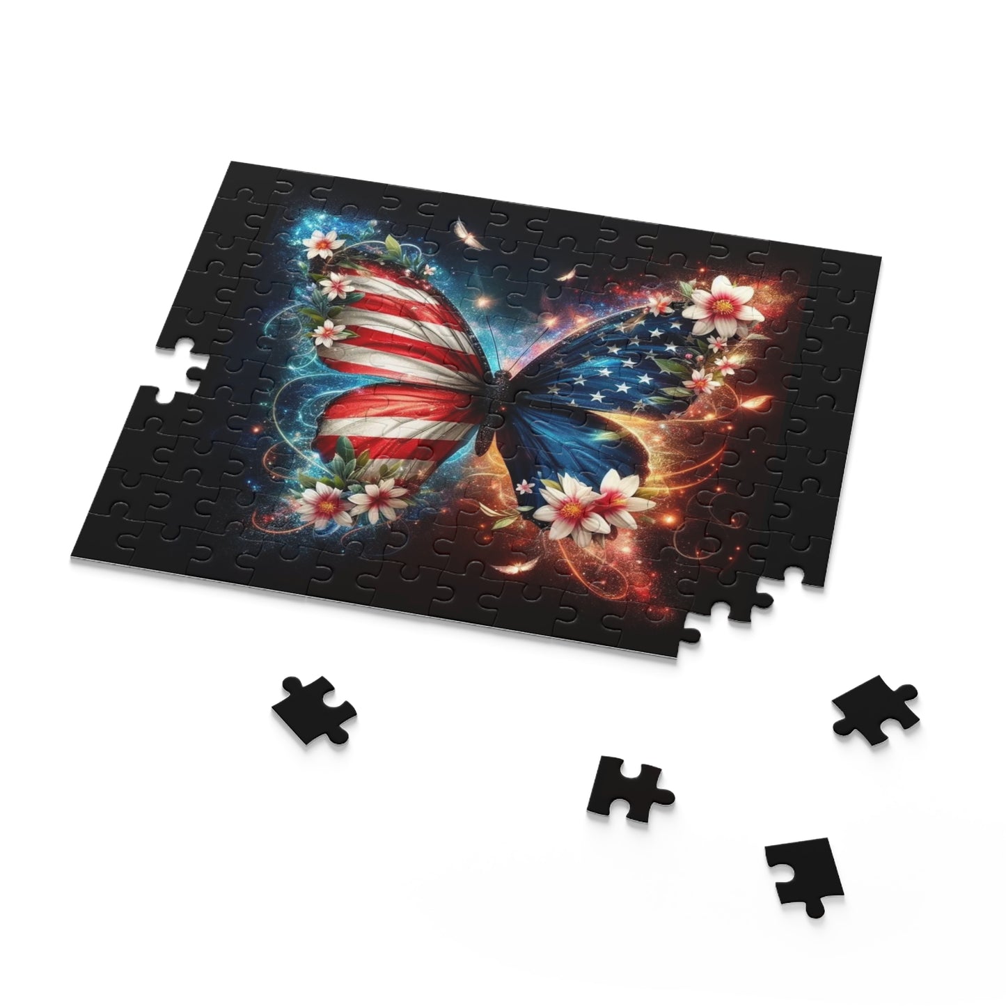 American Flag Butterfly Puzzle — Patriotic 120/252/500-Piece Jigsaw