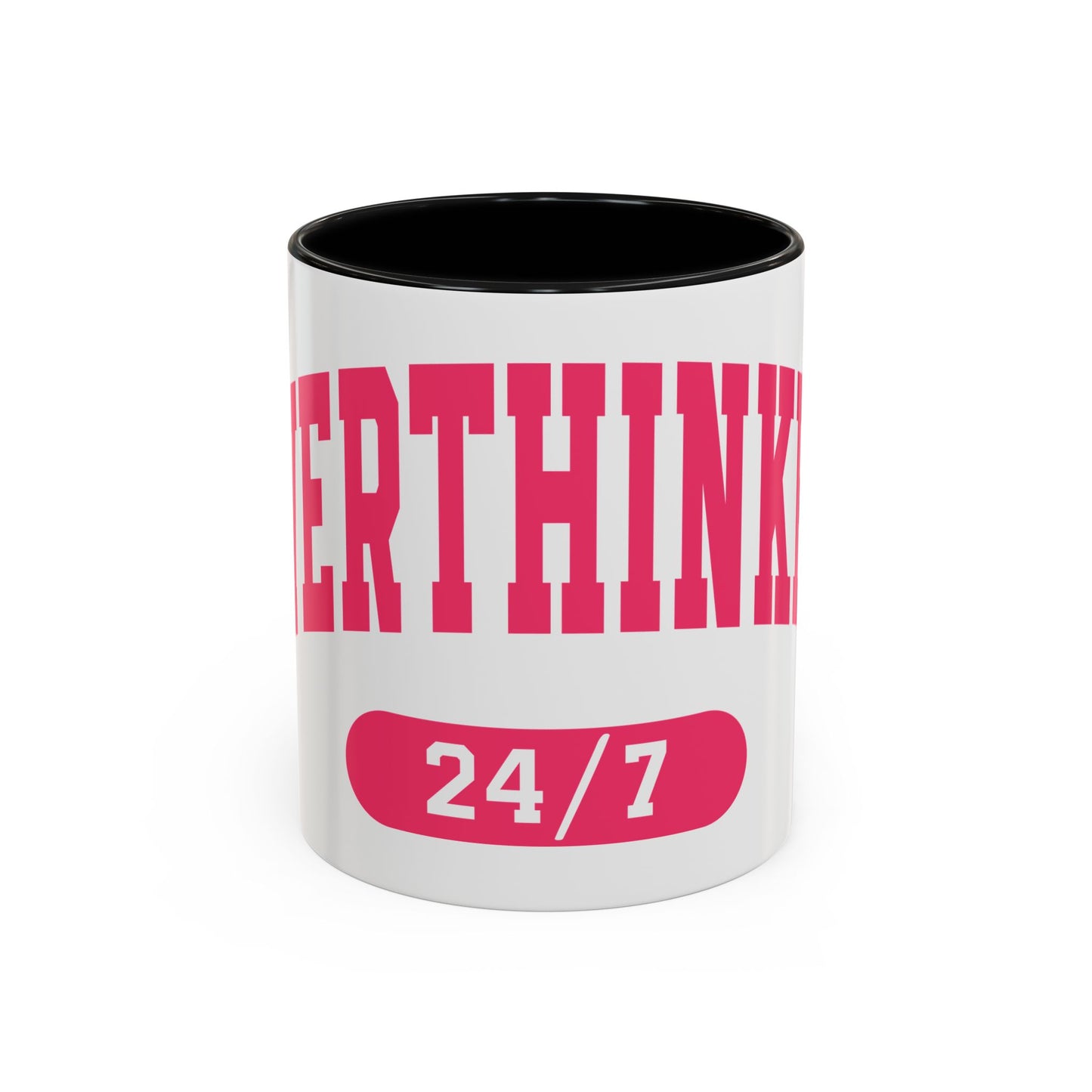 Overthinker 24/7 Accent Coffee Mug — Funny Pink Mental Health Gift