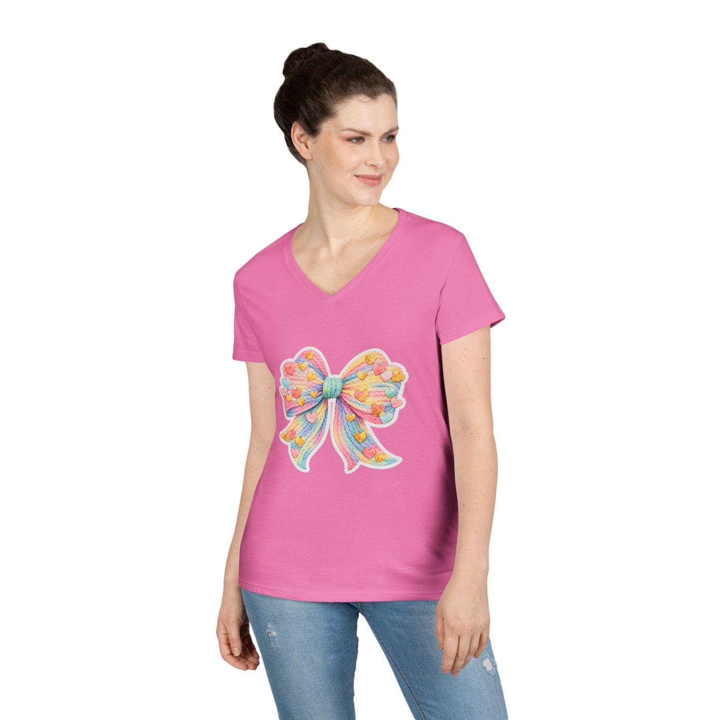 Pastel Heart Bow V-Neck Tee