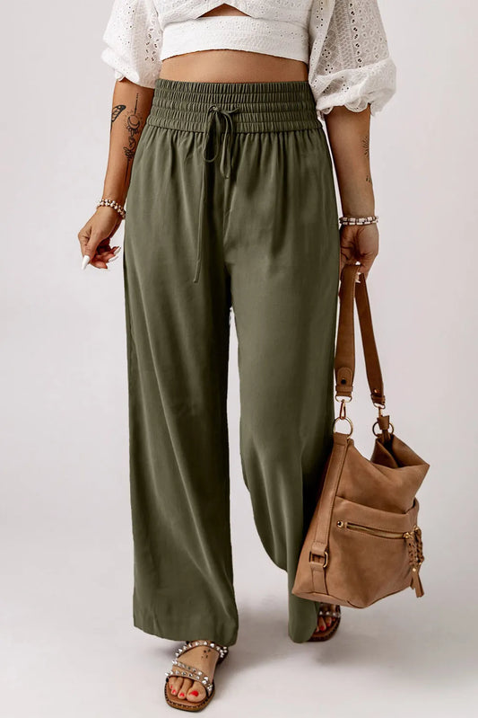 Smocked High Waist Wide Leg Pants