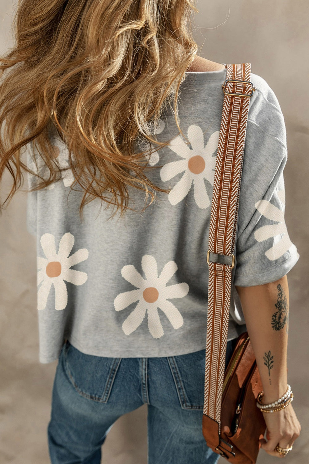 Flower Round Neck Half Sleeve T-Shirt