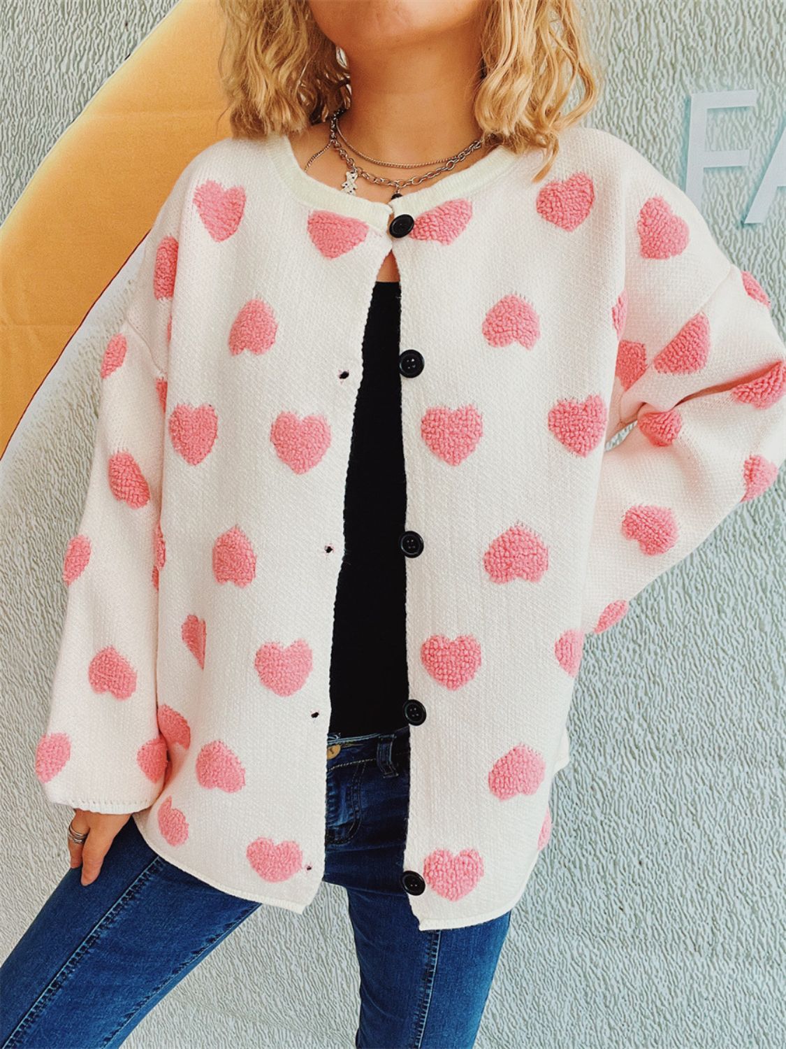 Heart Button Up Long Sleeve Cardigan