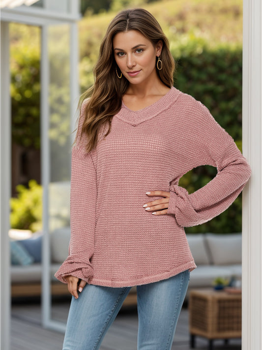 Dropped Shoulder Long Sleeve Knit Top