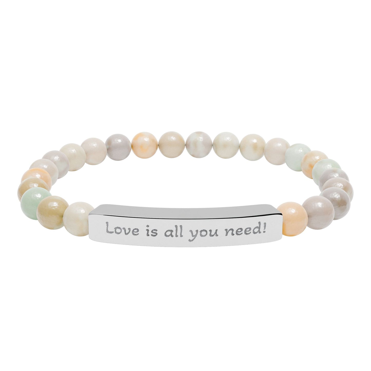 Engraved Natural Stone Stretch Bracelet — “Love is all you need!”
