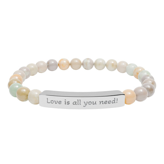 Engraved Natural Stone Stretch Bracelet — “Love is all you need!”