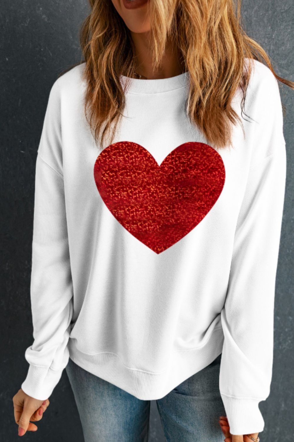 Valentine’s Day Heart Round Neck Long Sleeve Sweatshirt