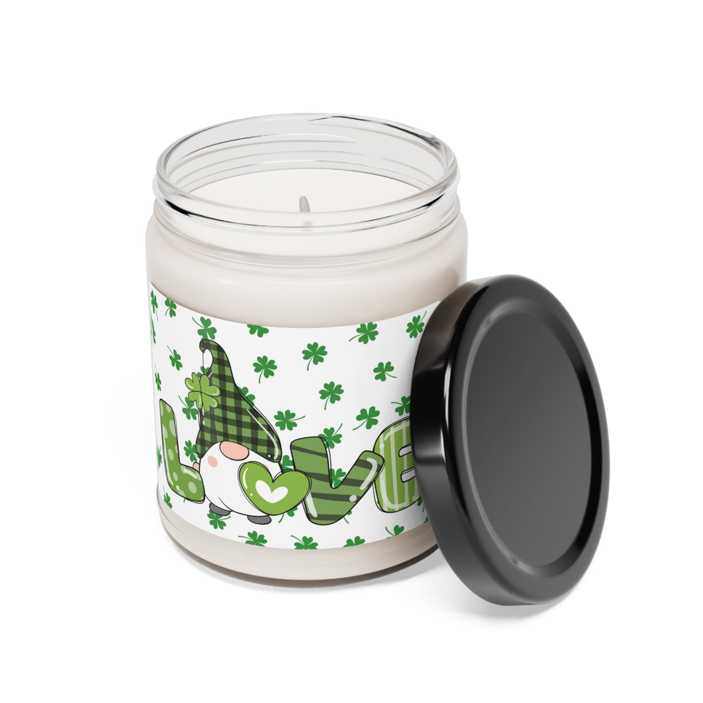 Love Gnome With Shamrocks Scented Soy Candle, 9oz - Made in USA