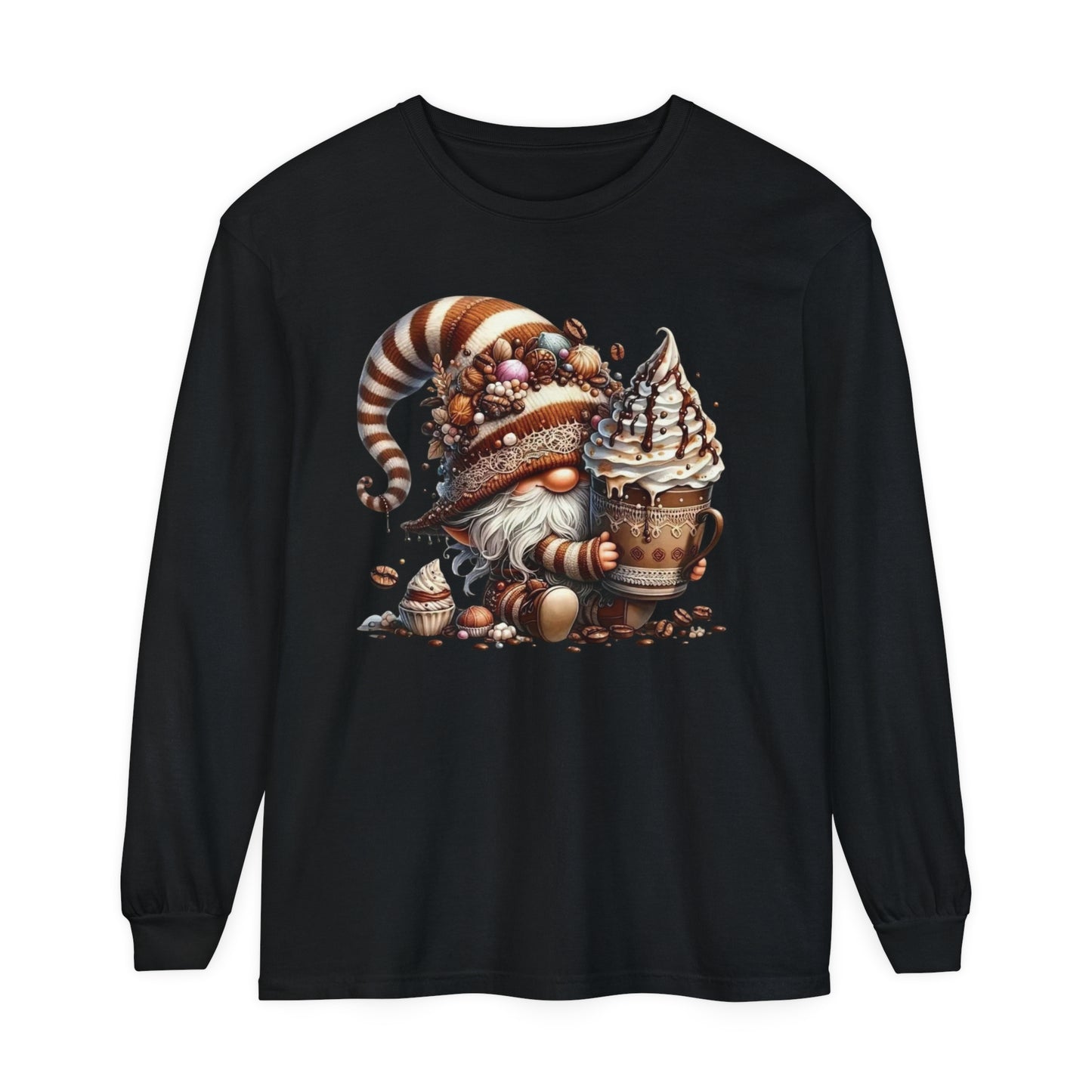 Gnome with Hot Chocolate Unisex Garment-dyed Long Sleeve T-Shirt