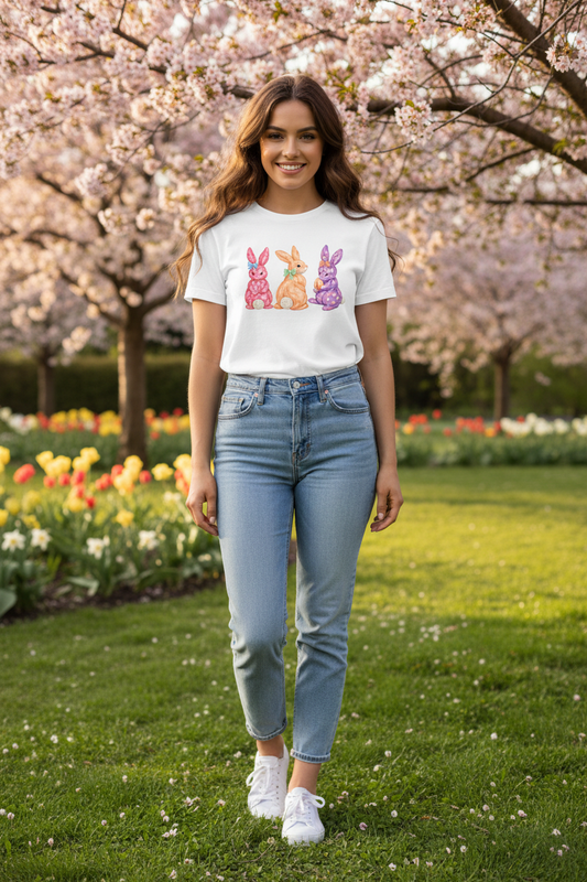Easter Watercolor Bunny T-Shirt — Trio of Pastel Rabbits