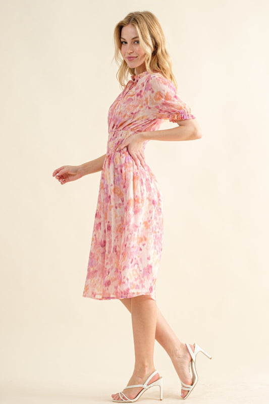 And The Why Full Size Smocked Waist Printed Midi Dress