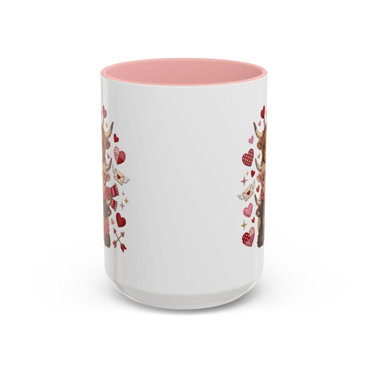 Valentine Highland Cow Stack Accent Mug – Cute Hearts & Love Letters (11/15oz)