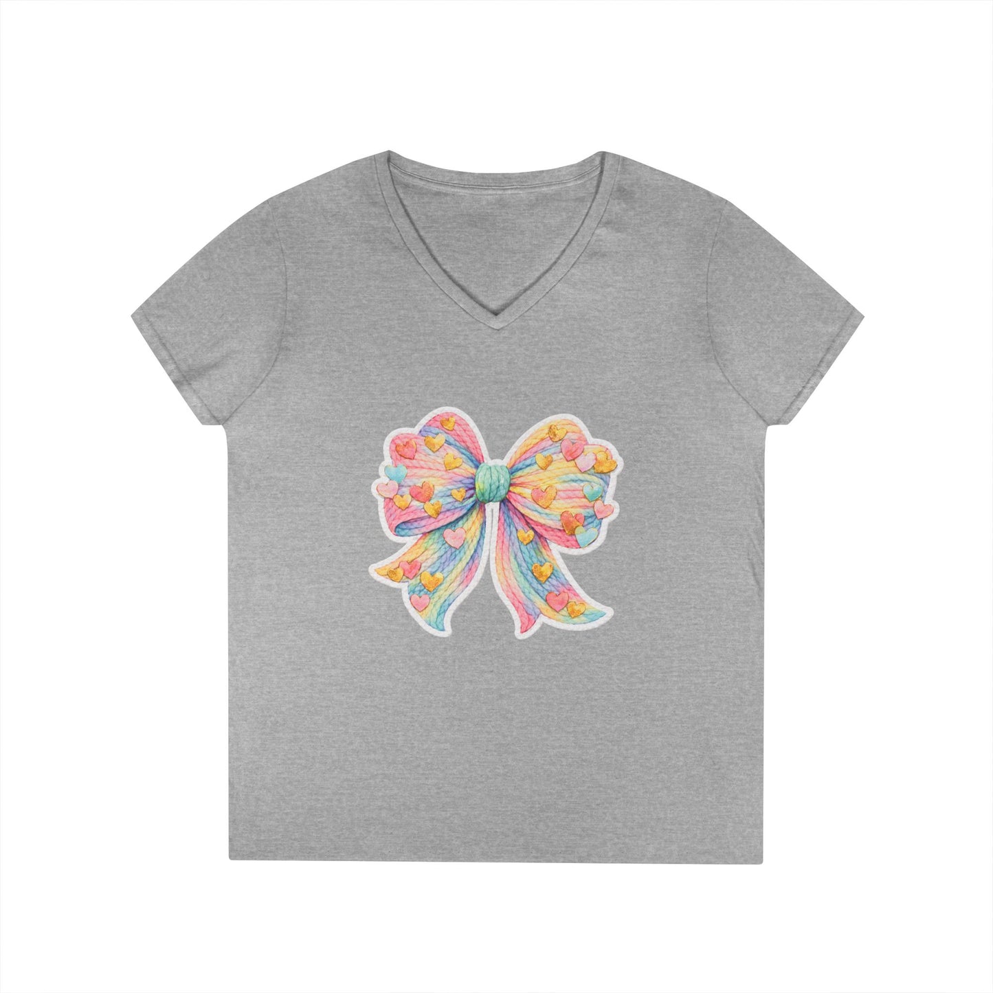 Pastel Heart Bow V-Neck Tee
