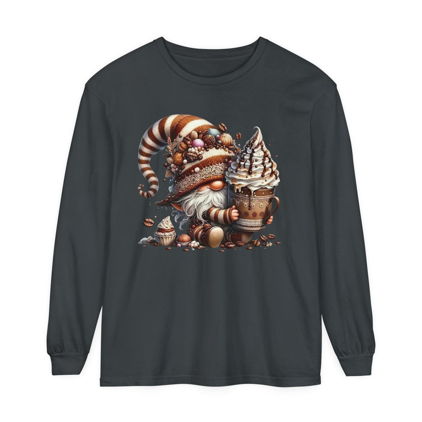 Gnome with Hot Chocolate Unisex Garment-dyed Long Sleeve T-Shirt