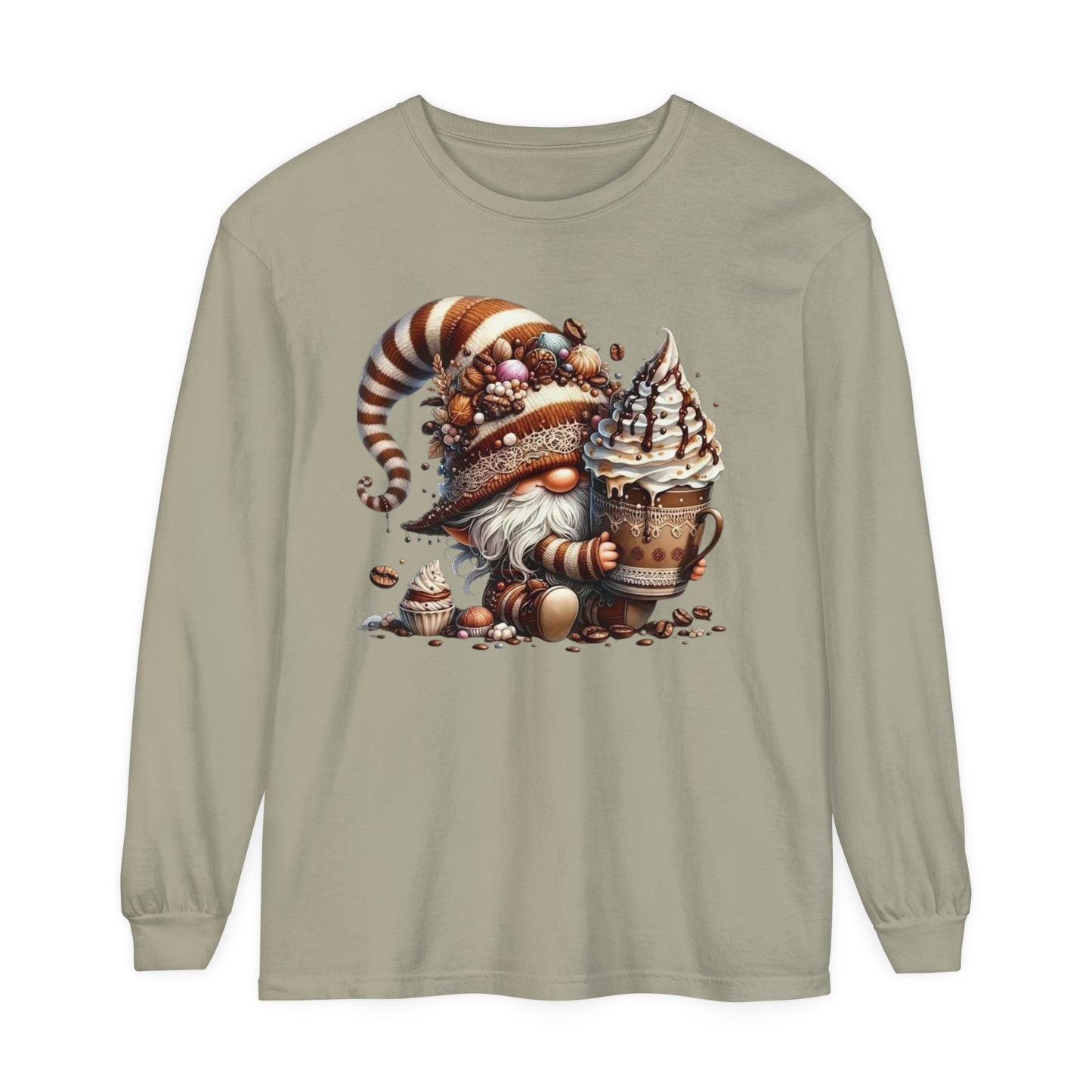 Gnome with Hot Chocolate Unisex Garment-dyed Long Sleeve T-Shirt