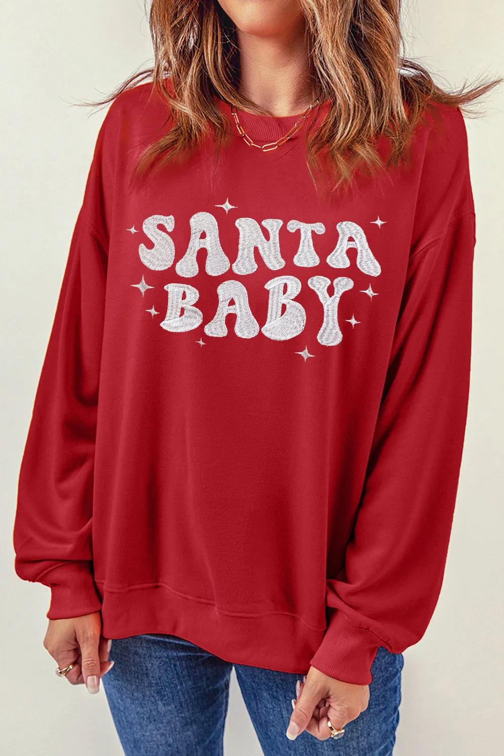 SANTA BABY Round Neck Long Sleeve Sweatshirt