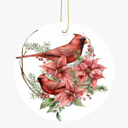 Cardinals Facing Both Directions Ceramic Circle Ornaments