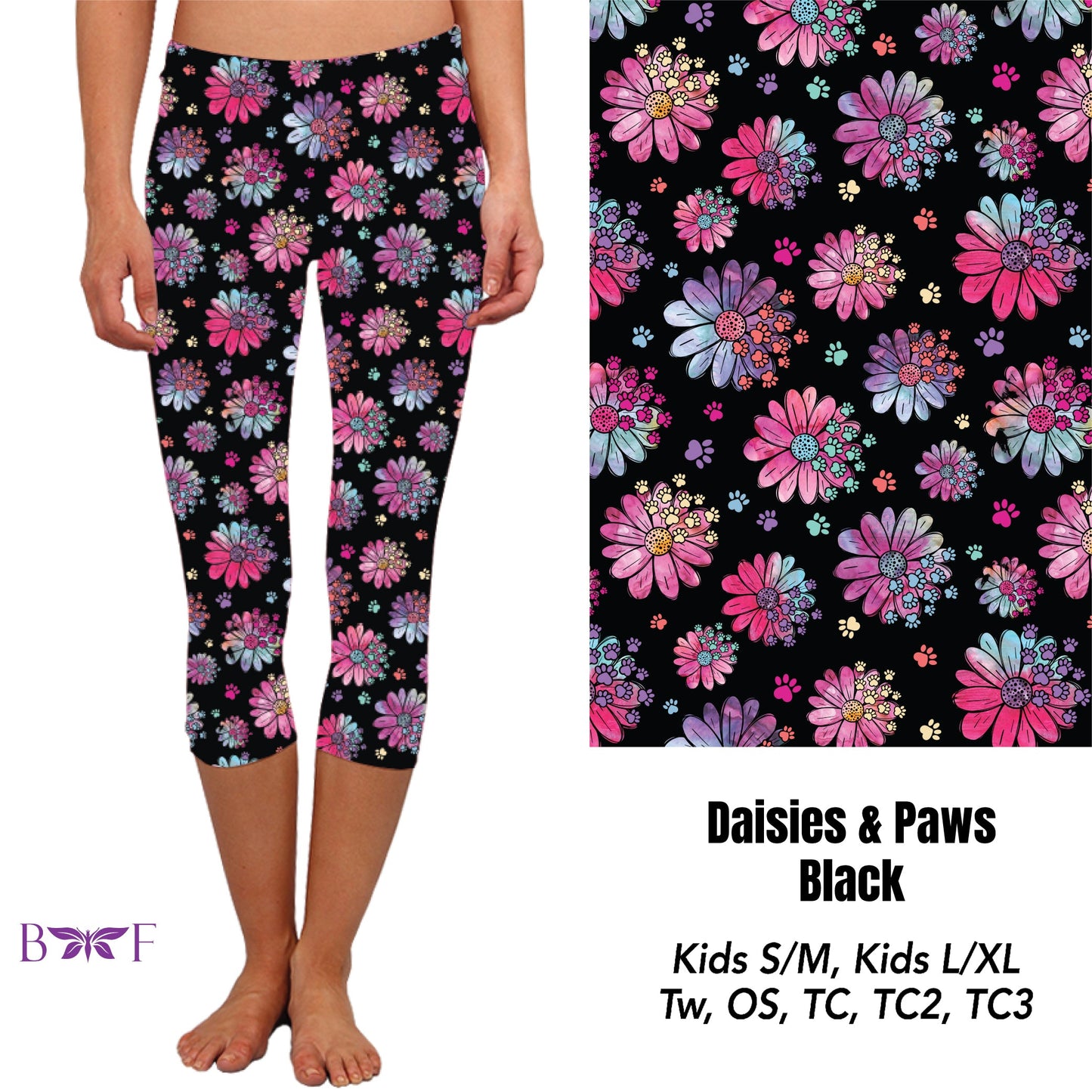 Daisies and Paws Black Leggings and Jogger shorts with pockets