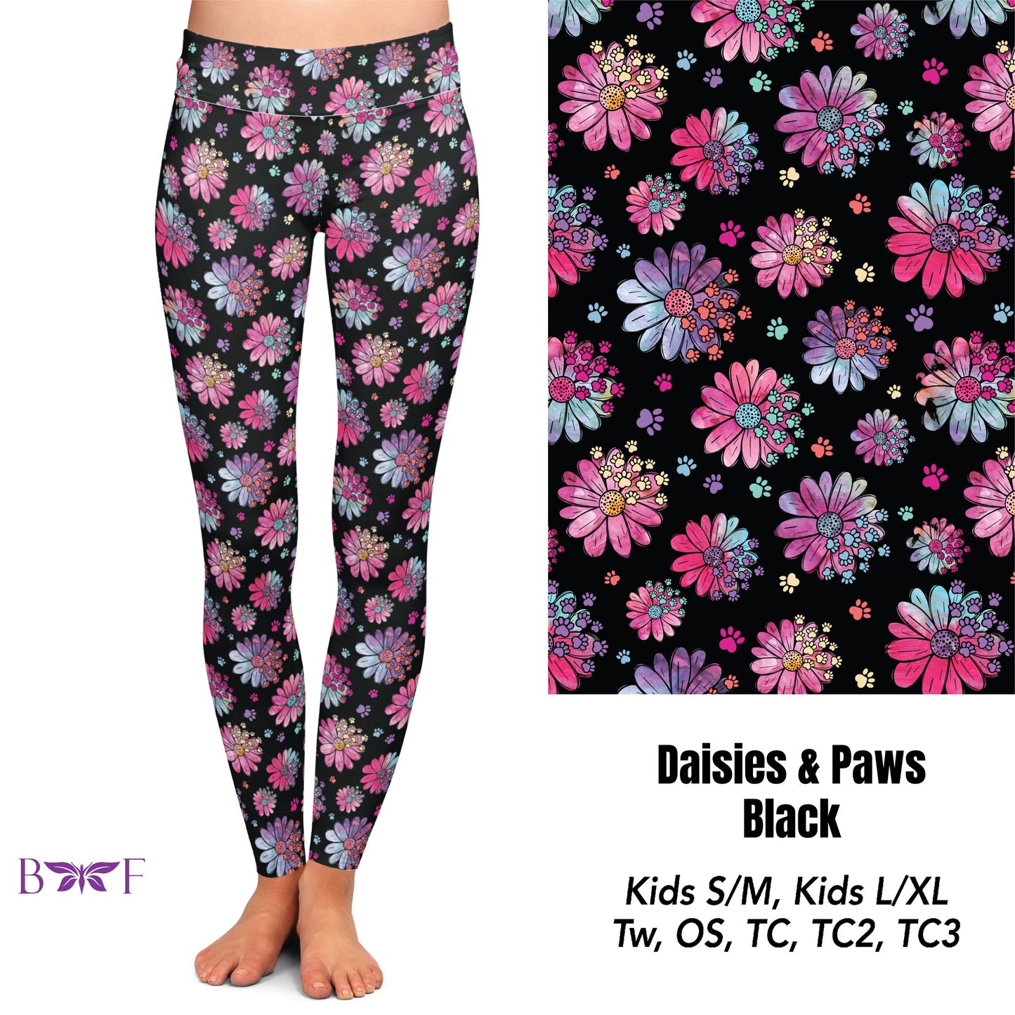 Daisies and Paws Black Leggings and Jogger shorts with pockets