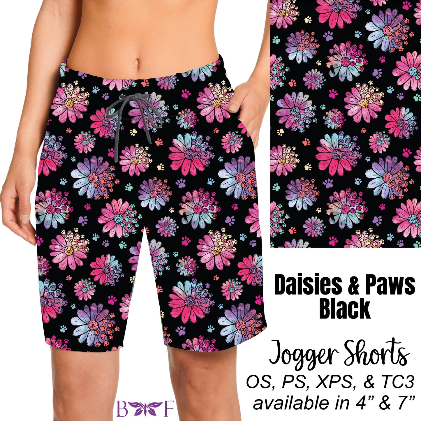 Daisies and Paws Black Leggings and Jogger shorts with pockets