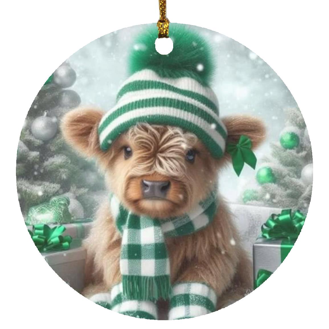 COW with Green Hat SUBORNC Circle Ornament