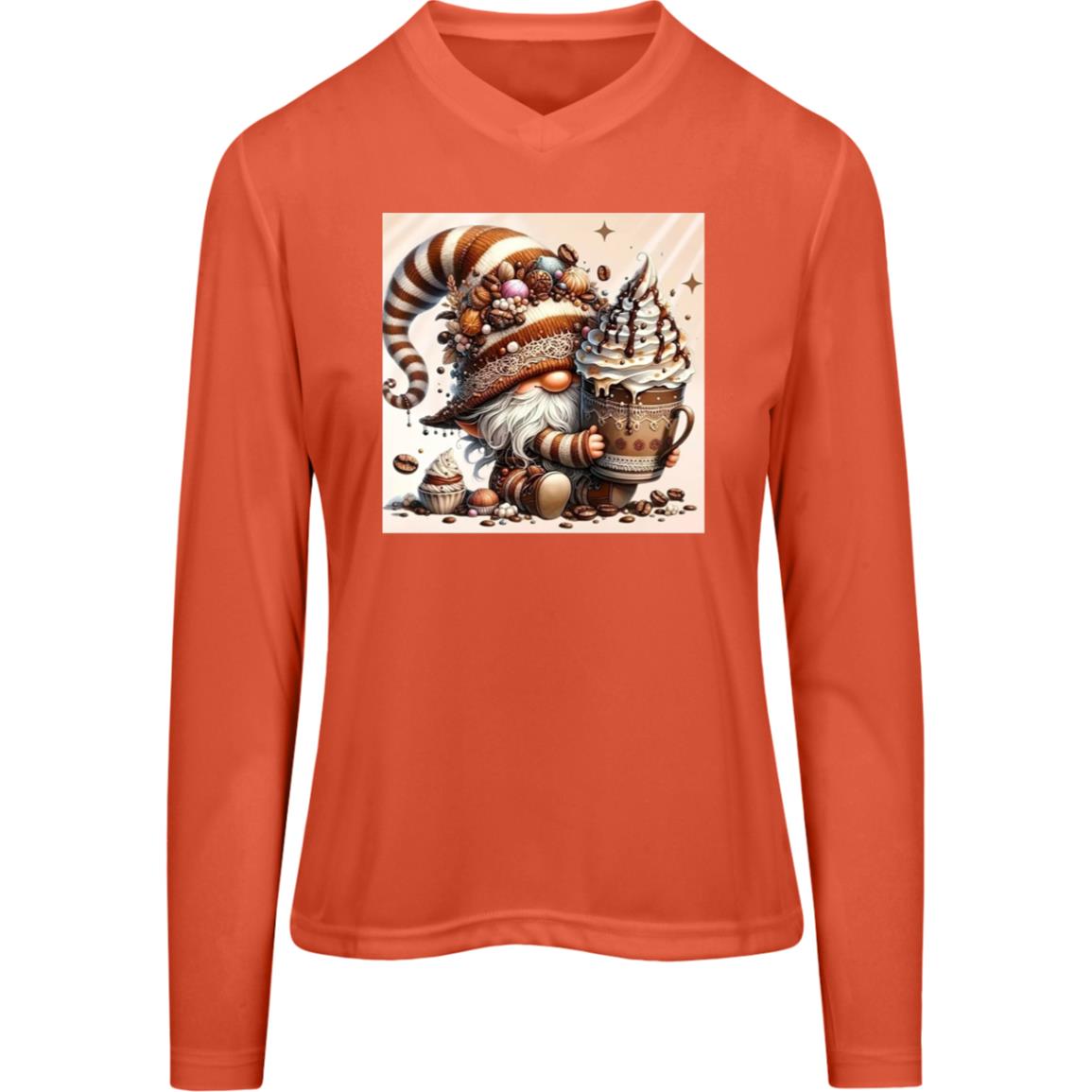 Gnome With Hot Chocolate TT11WL Team 365 Womens Zone Long Sleeve Tee