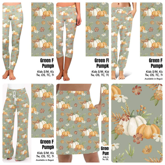 Green Floral Pumpkin Capris with pockets