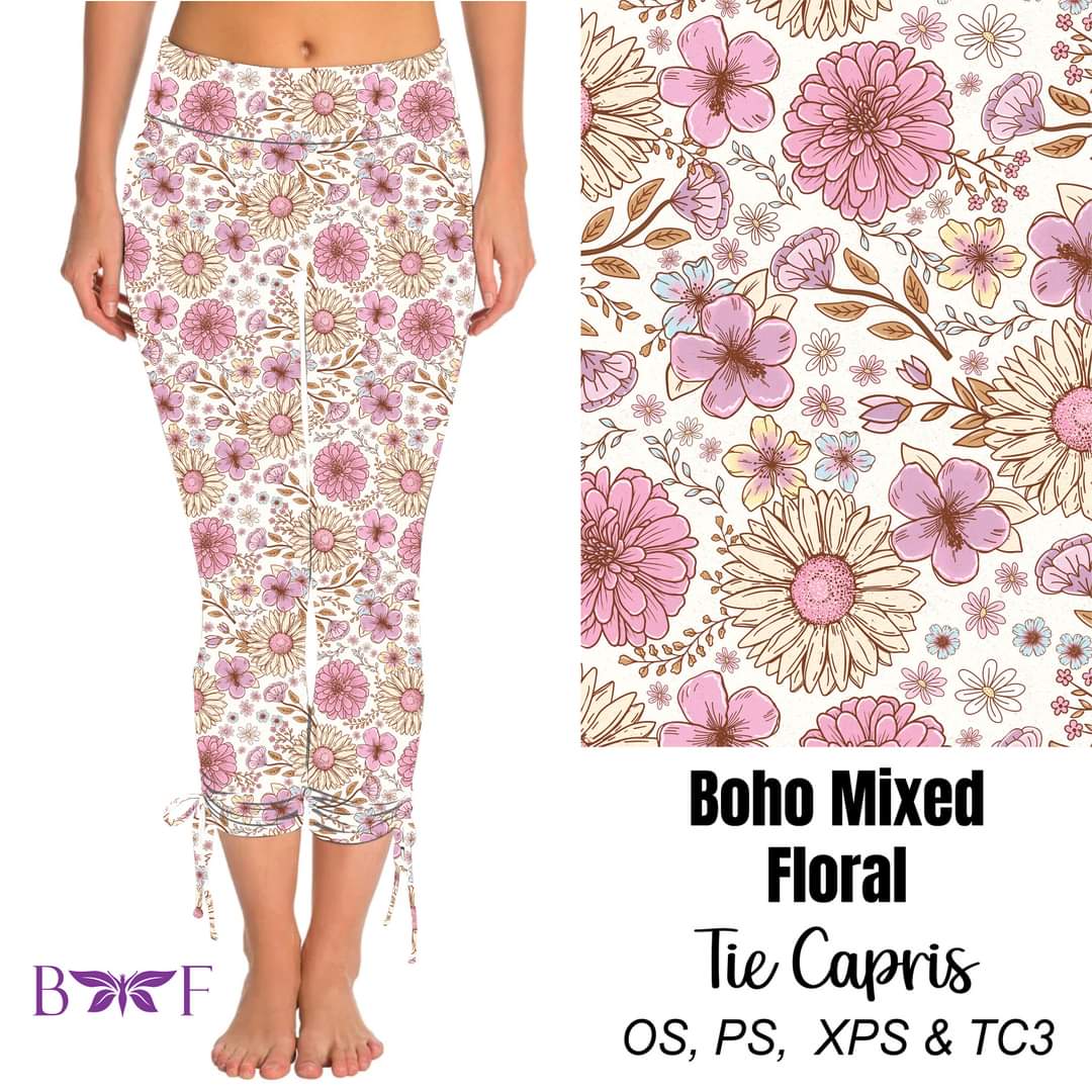 Boho Mixed Floral side tie capris