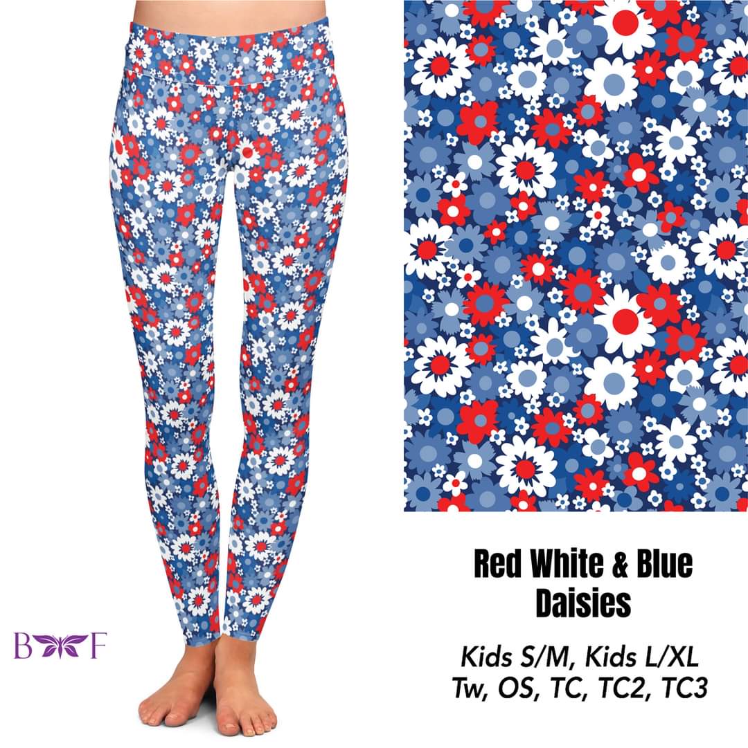 Red White and Blue Daisies Capris and skorts