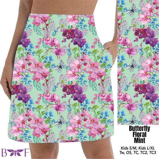 Hummingbird Floral Mint skorts with pockets