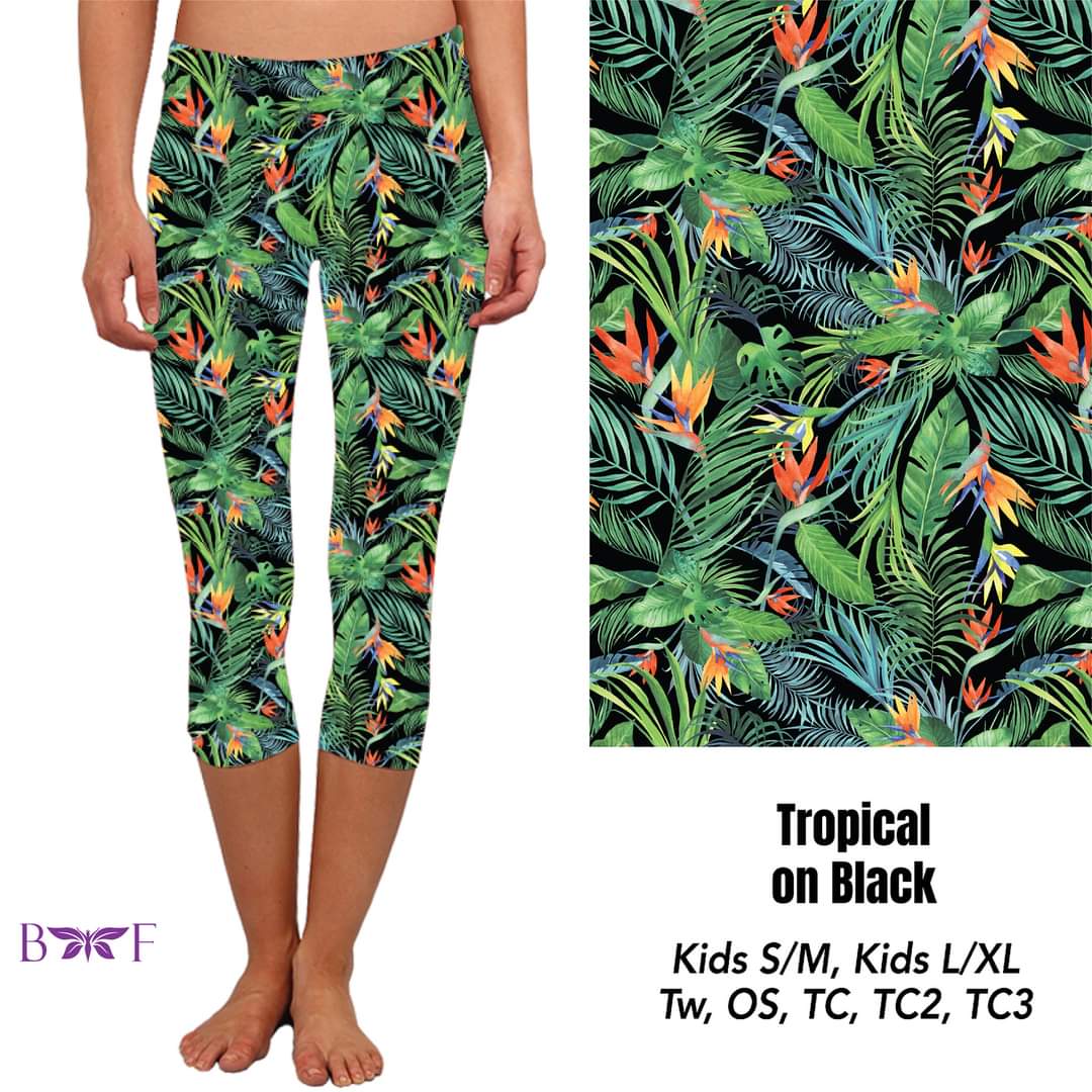 Tropical On Black Leggings, Capris, and Bike Shorts with pockets