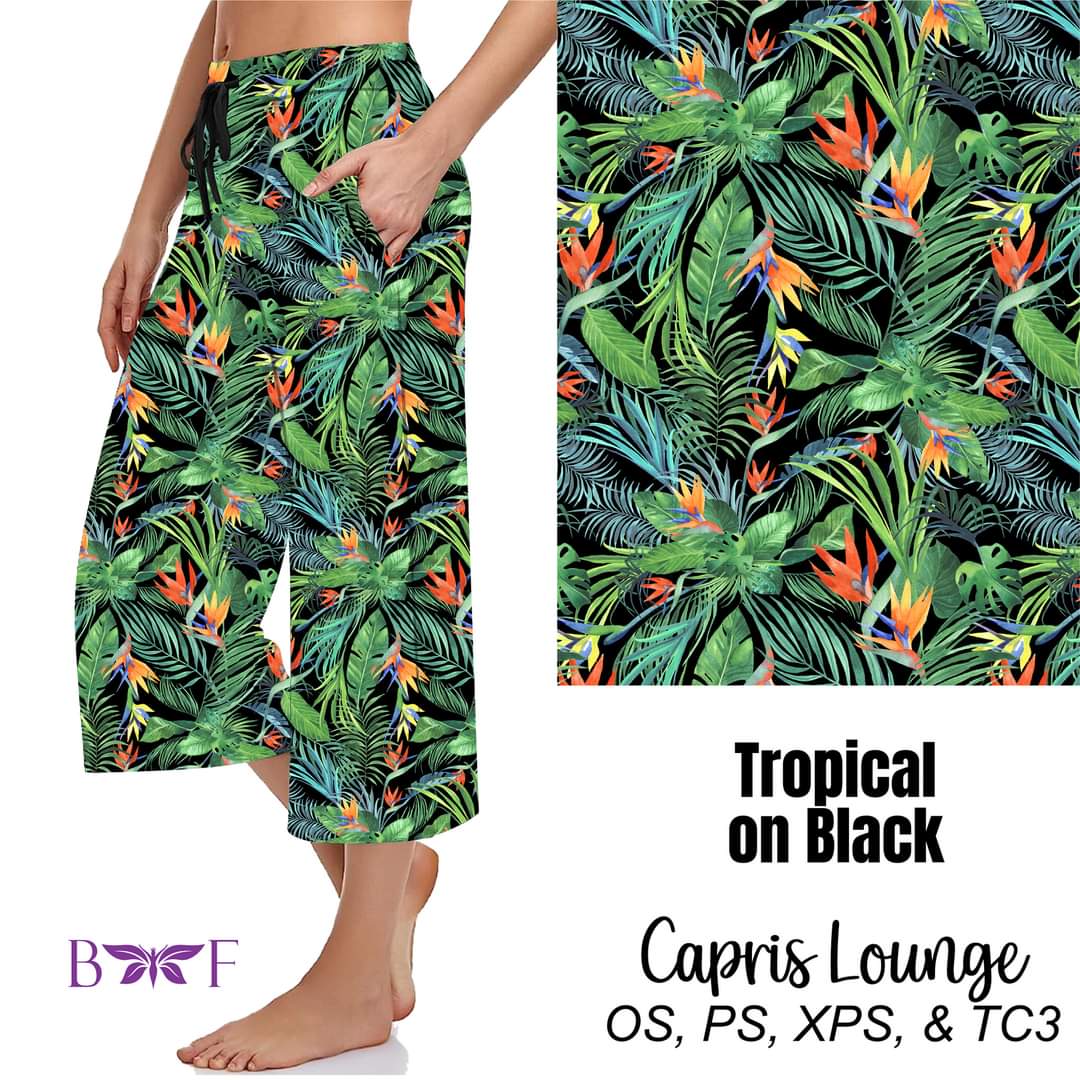 Tropical On Black Leggings, Capris, and Bike Shorts with pockets