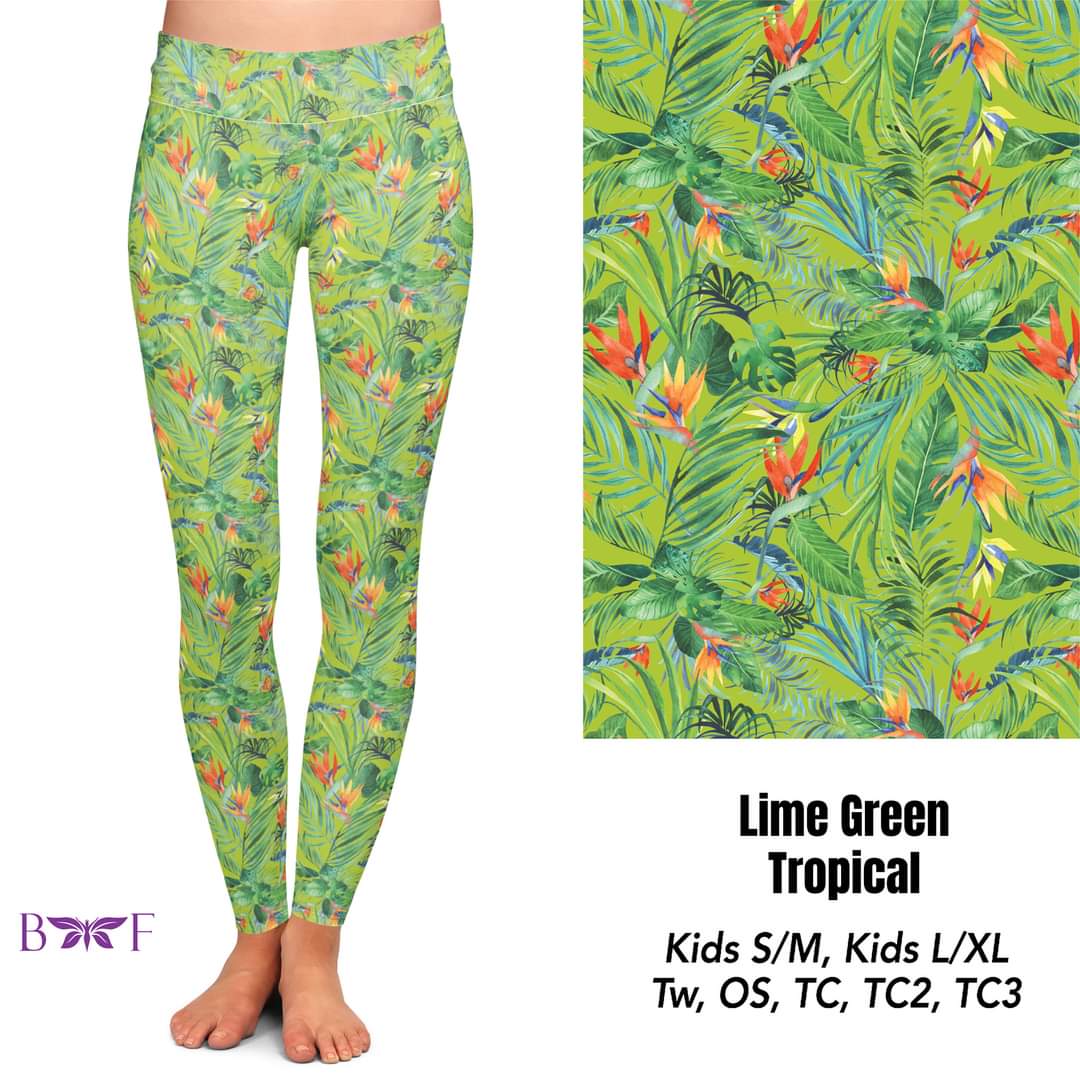 Lime Green Tropical capris and shorts with pockets