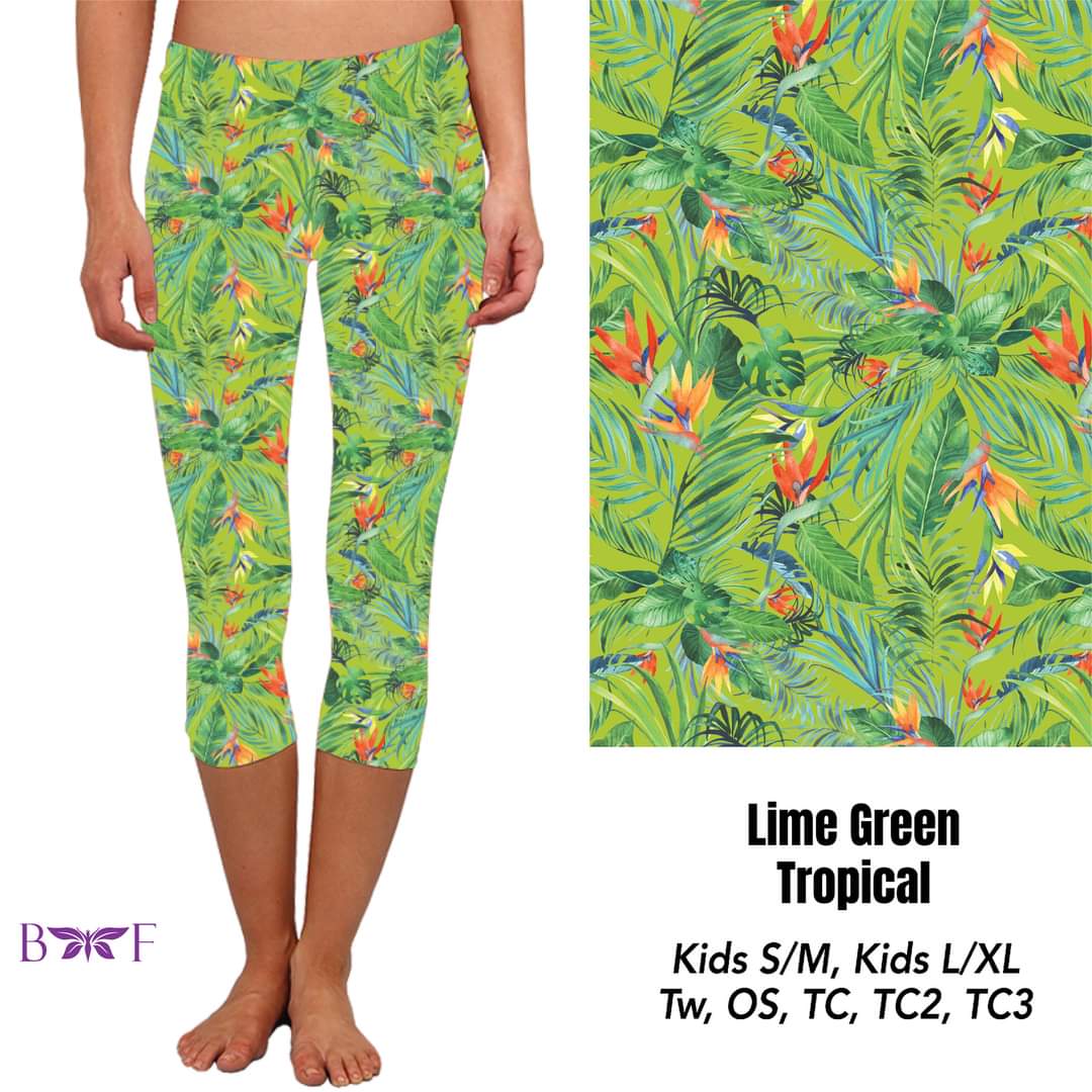 Lime Green Tropical capris and shorts with pockets