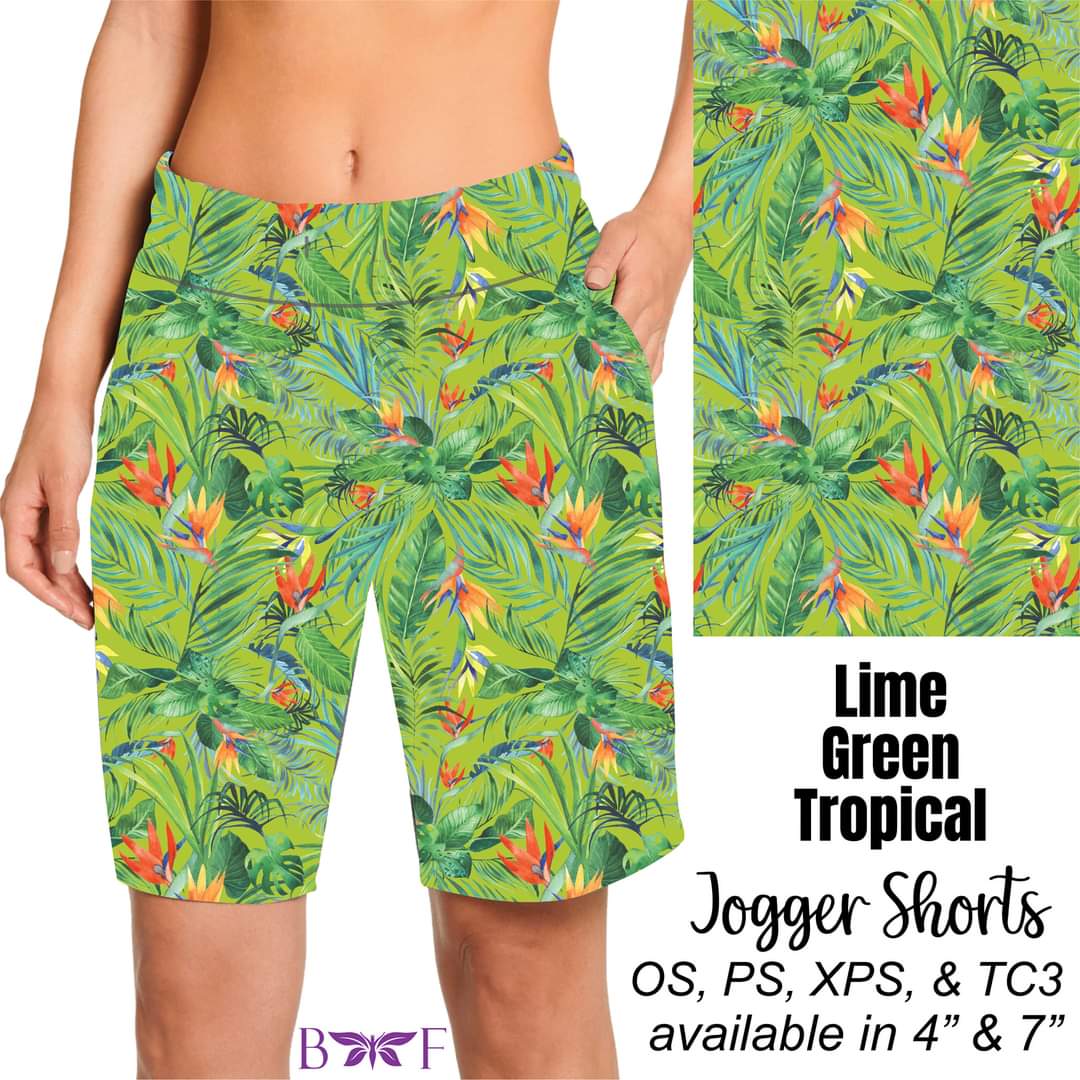 Lime Green Tropical capris and shorts with pockets