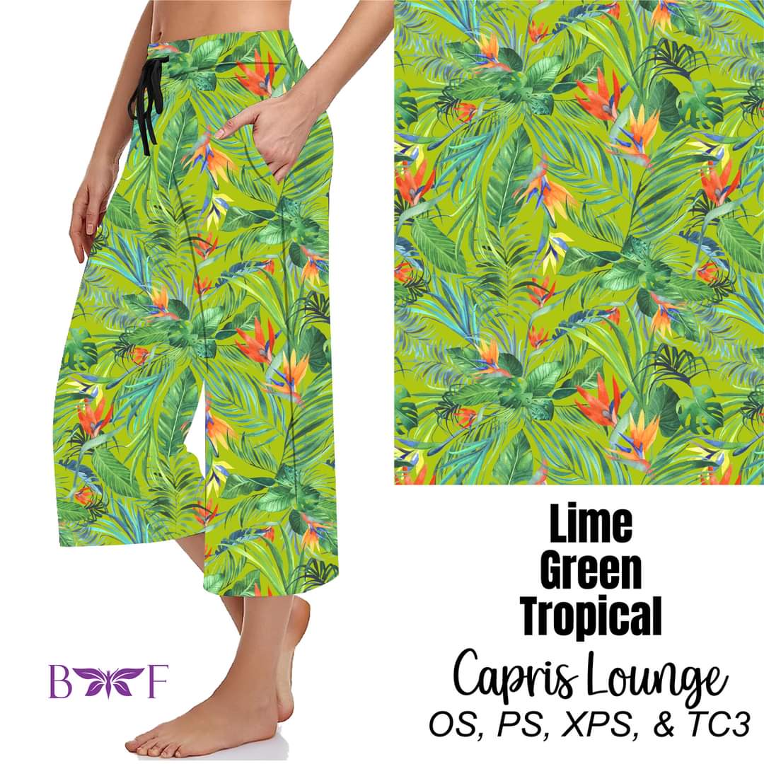 Lime Green Tropical capris and shorts with pockets