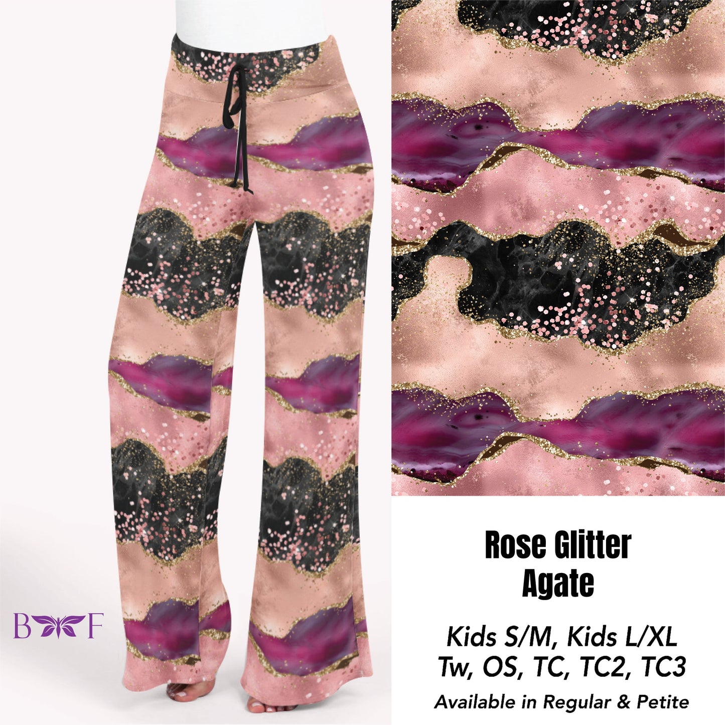 Rose glitter agate capris with pockets