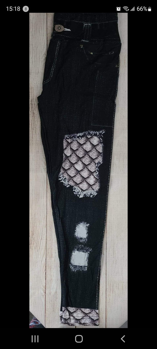 Dragon scales faux denim leggings and capris