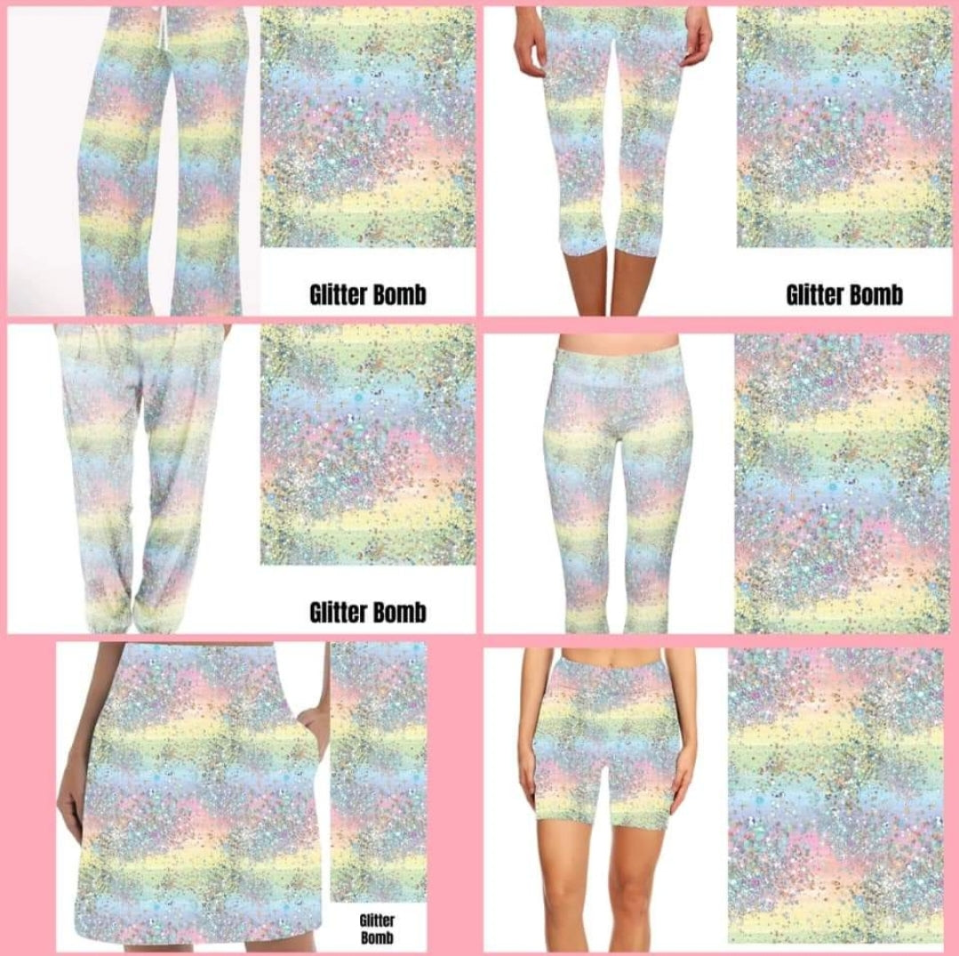 Glitter Bomb Leggings, Capris, Lounge Pants and shorts