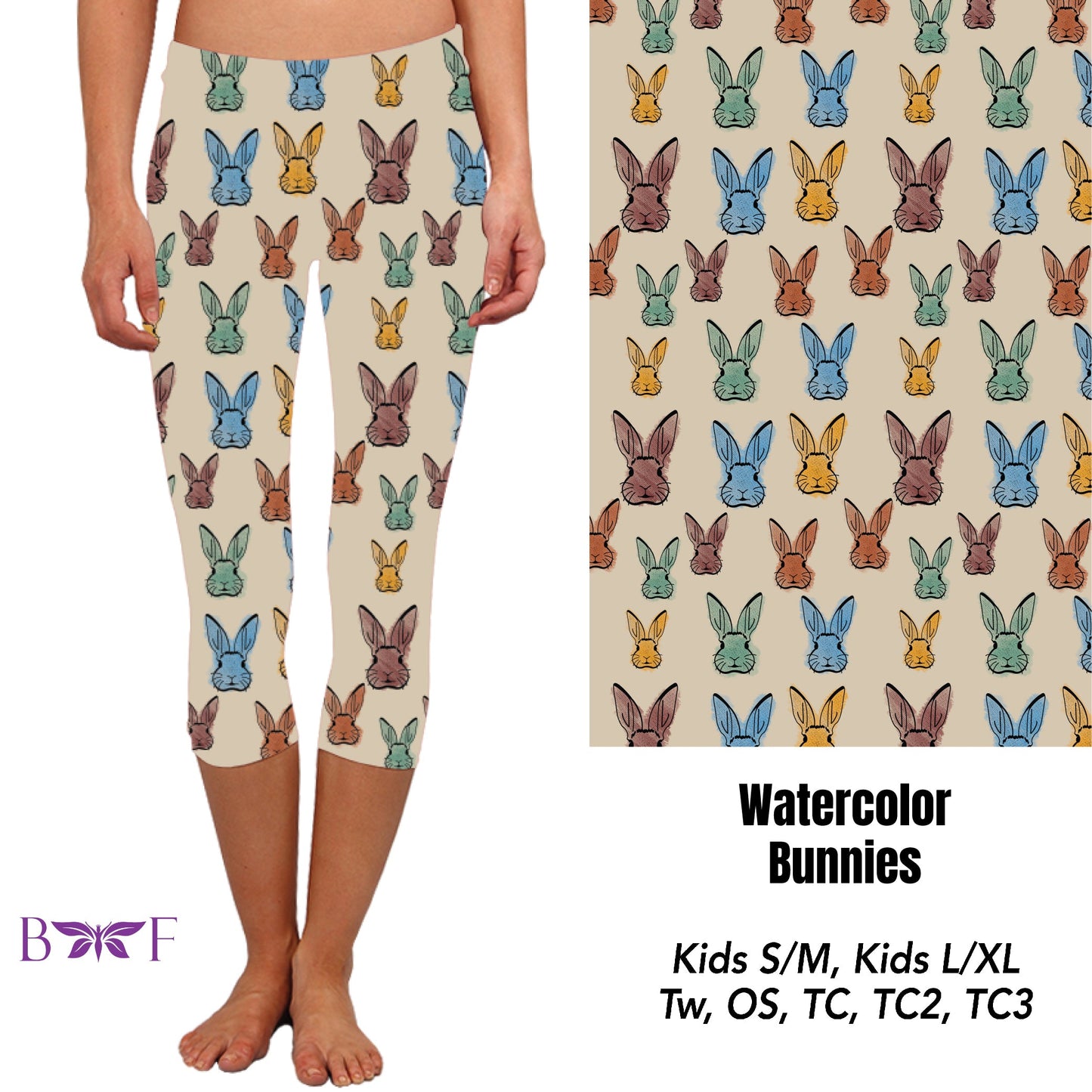 Watercolor Bunnies capris