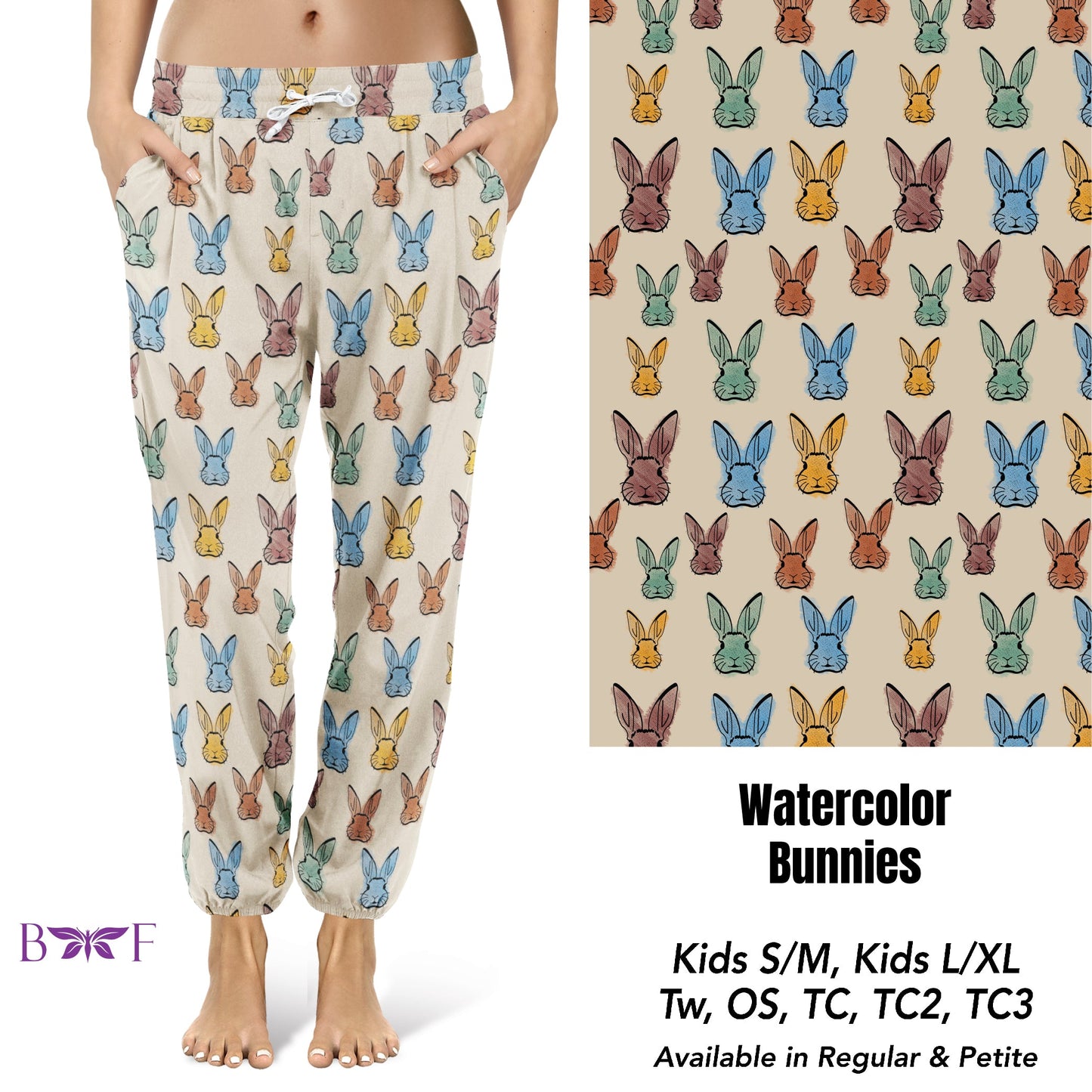 Watercolor Bunnies capris