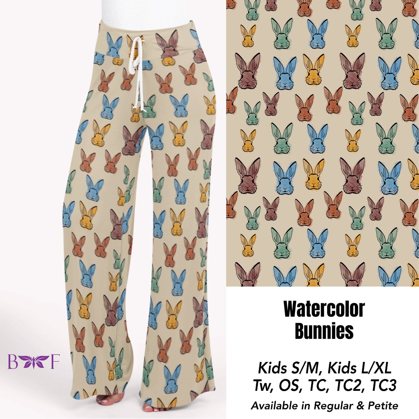 Watercolor Bunnies capris