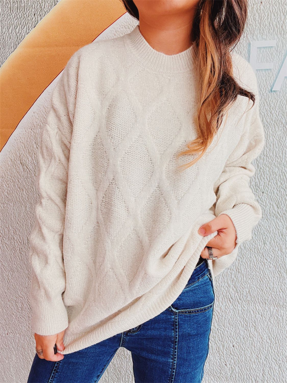 Diamond Round Neck Long Sleeve Sweater