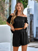 Full Size Off-Shoulder Short Sleeve Top and Tied Shorts Set